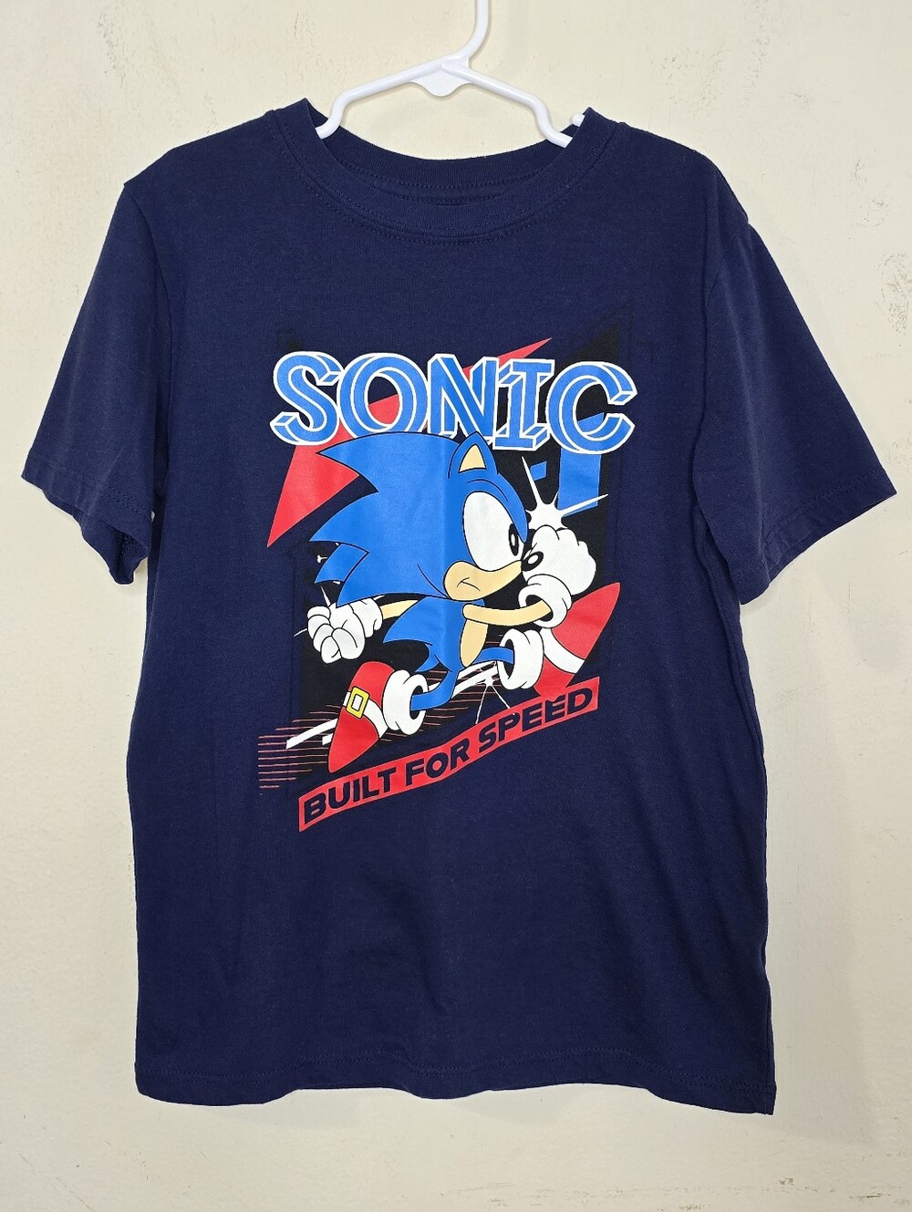 Sonic the Hedgehog T-Shirt Boys M 7/8 Navy Blue Graphic Sega Built for Speed Tee